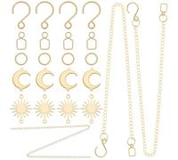SOFPLATE 1 Box 10 Sets Gold Sun Catcher Kits 5M/196.8In Suncatcher Chains and Hooks Sun Moon Charms Crystal Ball Suspension Chain Kits for Window Prism DIY Home Wedding Xmas Tree Hanging Decoration