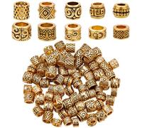 SOFPLATE 1 Box 10 Styles 100Pcs Large Hole Alloy Spacer Beads Tibetan Antique Gold Spacer Beads Metal European Rondelle Barrel Tube Metal Loose Hollow Charms for Jewellery Making DIY Bracelet Necklace