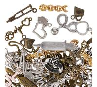 SOFPLATE 1 Box 100 Gram Medical Nurse Charms Gold Hospital Charms Stethoscope Syringe Nurse Hat Heart Tibetan Antique Alloy Charms for Jewellery Making Findings Necklaces Earrings Keychains DIY Crafts