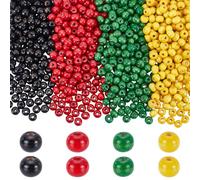 SOFPLATE 1 Box 1000Pcs 4 Color African Beads Jamaican Wood beads 8mm Black Red Green Yellow Large Hole Juneteenth Craft Black History Month Spacers for Jewellery Making Bracelet Home Party Favor Decor