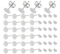 SOFPLATE 1 Box 1000Pcs 6mm Silver Earring Posts - Stainless Steel Stud Earring Findings with Hypoallergenic Flat Pad Ear Back Round Blank Studs for Jewellery Making Supplies Craft