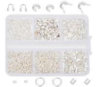 SOFPLATE 1 Box 1000Pcs Bead Tip Knots Crimp Tube Beads Brass Silver Small Knot Cover Wire Guardian Protectors Fold Crimping End Bead for Jewelry Making Necklaces Bracelets Earrings Supplies DIY Crafts