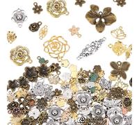 SOFPLATE 1 Box 100G Flower Charm Connector Metal Trinkets Charm Alloy Antique Tibetan Vintage Small Colorful Floral Link Pendants Findings Accessories for Jewellery Making Necklace Bracelet DIY Crafts