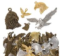 SOFPLATE 1 Box 100g Gold Eagle Charm Silver Tibetan Charms Bulk Antique Alloy Eagle Head Pendants Flying Animal Charms for Jewellery Making Charms Necklace Earrings Bracelets Keychains Crafts Beginner