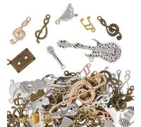 SOFPLATE 1 Box 100g Gold Music Note Charms Bulk Musical Instrument Charm Tibetan Alloy Antique Silver Bronze Microphone Tape Guitar Charms for Jewellery Making Charms Necklace Earring Keychains Crafts