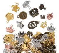 SOFPLATE 1 Box 100G Mini Crown Charms Tiny Trinket Charms Metal Tibetan Vintage UK Queen Antique Tibetan Alloy Link Hanging Pendant Findings for Jewellery Making Charms Necklaces Earrings DIY Crafts