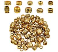 SOFPLATE 1 Box 100Pcs 10 Styles Antique Gold Spacers Tibetan Large Hole Alloy Spacer Beads Metal European Rondelle Barrel Tube Loose Hollow Charm Beads for Jewelry Making DIY Bracelet Necklace Craft