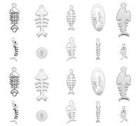 SOFPLATE 1 Box 100Pcs 10 Styles Fish Bone Charms Fish Skeleton Charm Silver Alloy Metal Hollow Antique Nature Ocean Animal Pendants for Jewellery Making Findings DIY Necklaces Earrings Adults Crafts