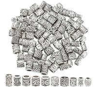 SOFPLATE 1 Box 100Pcs 10 Styles Silver Column Beads Cylinder Spacer Beads Metal Alloy Vintage Antique Pattern Tube Shape Loose Charm with Large Hole for Jewellery Making Bracelet Necklace DIY Craft