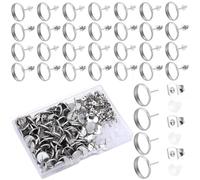 SOFPLATE 1 Box 100Pcs 12Mm Bezel Post Earrings Blanks Stud Earring Cabochon Stainless Steel hypoallergenic Silver Earring Studs with Ear Nut Round Earring Posts for Jewellery Making Supplies DIY Craft