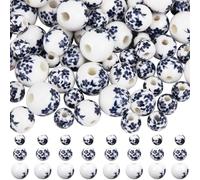 SOFPLATE 1 Box 100Pcs 3 Sizes Flower Printed Beads Porcelain Bead Bulk Blue Ceramic Round Handmade Blue Flowers Floral Pattern Loose Spacer Mini Beads for Jewellery Making Bracelet Necklace DIY Crafts