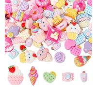 SOFPLATE 1 Box 100Pcs 5 Styles Mini Resin Food Charms Cute Dessert Charms Bulk Plastic Cookie Cake Ice Cream Flatback Opaque Colorful Sweet Cabochons for Jewelry Making DIY Crafts Gifts Hair Clips