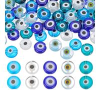 SOFPLATE 1 Box 100Pcs 8mm Evil Eye Beads Charms Turkish Bead Lampwork Glass Flat Round Good Luck Turkish Gr mulet Eyeball Loose Spacers for Jewellery Making Bracelets Necklace Keychains Home Decor