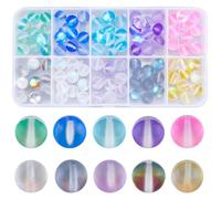 SOFPLATE 1 Box 100Pcs 8mm Moonstone Glass Bead Bulk Matte Crystal Beads 8mm Frosted Colorful Mermaid Round Glitter Shiny Aurora Loose Spacer Bead for Bracelets Jewellery Making DIY Crafts Supplies