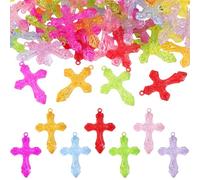 SOFPLATE 1 Box 100Pcs Acrylic Cross Charms Plastic Crucifix Bulk Small Transparent Colorful Christian Blessed Easter Crosses Beads for Bracelets Necklaces Earrings Jewellery Making Women DIY Supplies