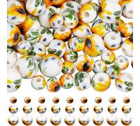 SOFPLATE 1 Box 100Pcs Ceramic Flower Beads Round Ceramic Beads Yellow Sunflower Porcelain 6mm 8mm 10mm Small Summer Floral Spacer Loose Bead for Jewellery Making Necklaces Bracelet Supplies DIY Crafts