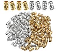 SOFPLATE 1 Box 100pcs Column Spacer Beads Large Hole Column Beads Antique Silver Gold Tibetan Hollow Alloy Tube Spacers Loose Long European Rondelle Beads for jewellery Making Bracelet Necklace Craft