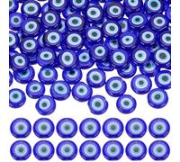 SOFPLATE 1 Box 100Pcs Flat Round Evil Eye Beads Turkish Glass Bead 8mm Lampwork Eyeball Charms Lucky Loose Spacers for Bracelets Earrings Necklace Jewellery Making Good Luck DIY Crafting Bag Decor