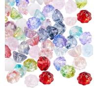 SOFPLATE 1 Box 100Pcs Glass Flower Bead Lotus Pod Beads Bulk Colorful Transparent Lotus Flower Shape Crystal Loose Bead End Caps for jewellery Making Beads Supplies DIY Bracelet Necklace Earrings Craf