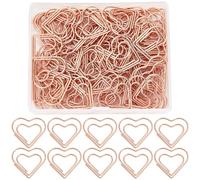 SOFPLATE 1 Box 100Pcs Rose Gold Heart Paper Clips Cute Paperclips Bulk Love Shaped Small Metal Journaling Paper Clamp Office Bookmarks Clip for School Home Desk Organizers Wedding Invitations Decor