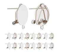 SOFPLATE 1 Box 10Pcs Round Earring Posts Blank Silver Clip Earring Findings French Stud Earring with Loop Stainless Steel Fingernail Earring Post Clips for Jewellery Making Supplies DIY Dangle Earring