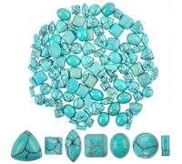 SOFPLATE 1 Box 112Pcs 7 Styles Turquoise Stone Cabochons Flatback Gemstone Synthetic Texture Oval Square Horse Eye Triangle Rectangle Shaped No Hole Bead Cabochon for Jewelry Making DIY Craft Findings