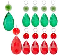 SOFPLATE 1 Box 12 Pack 38mm Teardrop Crystal Chandelier Prisms Crystal Prism Christmas Ornaments Red Green Glass Suncatcher Prism Pendant Octagon Links Jump Rings for Christmas Wedding Party Decor