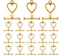SOFPLATE 1 Box 120 Sets Heart Toggle Clasp Gold Toggle Clasp Bulk OT End Metal Alloy Glossy Plain T Bar Closure Chain Connector Clasp for Jewellery Making Bracelets Necklaces DIY Crafts Adult Beginner