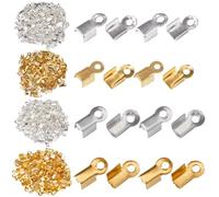 SOFPLATE 1 Box 1200Pcs 4 Styles Fold Over Cord End Crimp End Tips 3mm 3.5mm Fold-Over End Caps Terminators Crimps Jewellery Connector Findings for Jewellery Making Supplies DIY Crafts Necklaces