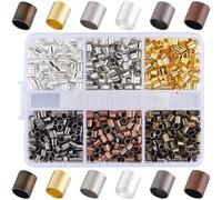 SOFPLATE 1 Box 1200Pcs 6 Colors 3mm Tube Crimp Beads Jewelry Crimping Beads Brass Column Stoppers End Cord Spacers 2.5mm Large Hole for Jewelry Making Necklaces Bracelets Earrings Supplies DIY Crafts