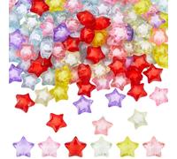 SOFPLATE 1 Box 120Pcs 14mm Colorful Star Spacer Beads Acrylic Star Bead Planet Transparent Clear Faceted Stars Loose Beads for Jewellery Making Bracelets Necklaces Earrings Supplies DIY Craft Beginner