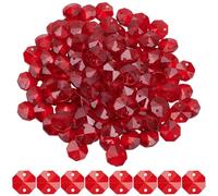 SOFPLATE 1 Box 120Pcs 14mm Crystal Glass Octagon Beads 2 Hole Crystal Prism Beads Red Glitter Chandelier Replacement Connector Suncatcher Faceted Spacers for DIY Lamp Hanging Ornament Pendant Adults