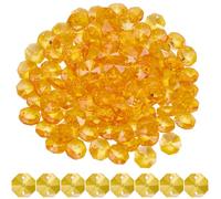 SOFPLATE 1 Box 120Pcs 14mm Crystal Glass Octagon Beads 2 Hole Prism Bead Bulk Yellow Glitter Chandelier Replacement Connector Suncatcher Faceted Spacers for DIY Lamp Hanging Ornament Pendant Adults