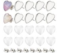 SOFPLATE 1 Box 120Pcs 40 Sets Heart Stainless Steel Earring Posts Blank Stud Earring Bezel with Glass Cabochons Ear Nuts Hypoallergenic Cabochon Ear Studs Kit for Jewellery Making DIY Supplies Women