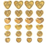 SOFPLATE 1 Box 120Pcs 6 Styles Gold Heart Shaped Beads Antique Heart Beads Bulk Large Alloy Metal Loose Shiny Vintage Tibetan Spacers for Jewellery Making Findings DIY Craft Necklace Earring Beginner