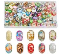 SOFPLATE 1 Box 120Pcs European Christmas Beads Large Hole Resin Spacer Beads Colorful Assorted Lampwork Silver Brass Double Cores Spacers for Beading Jewellery Making Necklace Bracelet Pens Craft