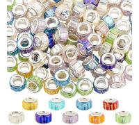 SOFPLATE 1 Box 120pcs Large Hole Faceted Beads European Spacer Beads Colorful Transparent Resin Silver Brass Fancy Glitter Rondelle Bead Bulk for jewellery Making Pen Necklace Beading Crafts Supplies