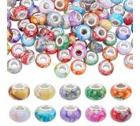 SOFPLATE 1 Box 120pcs Resin European Beads Bulk 14mm Large Hole Beads Assorted Big Resin Brass Core Rondelle Colorful Spacer Bead for jewellery Making Beadable Pen Key Chain Bracelet Necklace Craft DI