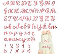 SOFPLATE 1 Box 128Pcs 63 Styles Letter Cake Topper Pink Acrylic Number Cupcake Toppers Plastic 0-9 Numbers A-Z Letters Mirrored Non Edible Rose Gold Decors for Cake Wedding Anniversary Birthday