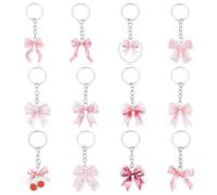 SOFPLATE 1 Box 12Pcs 12 Styles Pink Bow Keychain Bulk Acrylic Bow Keychains Cute Coquette Bownot Party Favors Decorations for Birthday Wedding Bridal Shower Gifts Classroom Rewards Goodie Bag Fillers