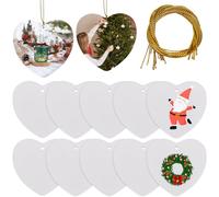 SOFPLATE 1 Box 12Pcs Blank White Ceramic Heart Ornaments Unfired Porcelain Hearts Two-Sided Frosted Blanks to Paint DIY Hanging Decorations with Gold Strings for Crafts Christmas Valentines Wedding