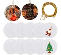 SOFPLATE 1 Box 12Pcs Blank White Ceramic Ornaments 3 Inch Flat Round Porcelain Disc Blanks to Paint Two-Sided Frosted DIY Hanging Decorations with Gold Strings for Crafts Christmas Wedding Holiday