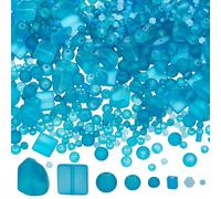 SOFPLATE 1 Box 1300Pcs 8 Styles Matte Blue Bead Frosted Glass Beads Bulk Summer Sea Ocean Round Square Cube Rondelle Loose Small Spacers for Jewellery Making Friendship Bracelet Necklace DIY Crafts
