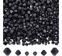 SOFPLATE 1 Box 1300Pcs Black Bicone Beads Black Faceted Glass Beads Bulk 3mm 4mm 6mm Drink Party Gothic Wholesale Crystal Bicone Beads for Jewelry Making Necklace Bracelet Earrings Suncatcher Crafts