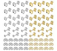 SOFPLATE 1 Box 140Pcs 4/6/8mm Stainless Steel Earring Posts Pearl Cup Blank Earring Studs with Ear Nuts Gold Silver Half Round Base Ear Findings for Jewellery Making Supplies DIY Crafts Women Beginner