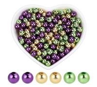 SOFPLATE 1 Box 1500Pcs 3 Styles Carnival Beads Mardi Gras Beads Bulk Purple Green Gold Plastic Metallic Ball Loose Masquerade Parties Round Spacer Beads for Jewelry Making Necklace Bracelet Crafts