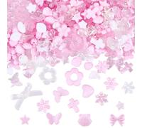 SOFPLATE 1 Box 150G Pink Assorted Acrylic Beads Cute Acrylic Beads Bulk Romantic Transparent Flower Heart Star Snowflake Assorted Kawaii Charms for Jewellery Making Keychains Bracelet Phone Lanyard