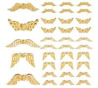 SOFPLATE 1 Box 150Pcs 5 Styles Gold Wing Spacer Beads Angel Bead Craft Fairy Alloy Small Tibetan Style Vintage Metal Wings Charm Loose Beads for Jewelry Necklace Xmas Keychain Beadable Pens DIY Crafts