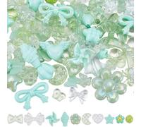 SOFPLATE 1 Box 150Pcs Random Style Kawaii Green Beads Assorted Green Acrylic Beads Cute Star Flower Pastel Macaroon Aesthetic Accessories for Jewellery Making Supplies DIY Bracelets Necklaces Crafts