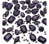 SOFPLATE 1 Box 156Pcs 7 Style Purple Sew on Rhinestones Flatback Sew on Crystal Gems with Claw Back Faceted Glass Round Teardrop Rectangle Crystals for Clothing Fabric Shoes Dress Jewellery DIY Making